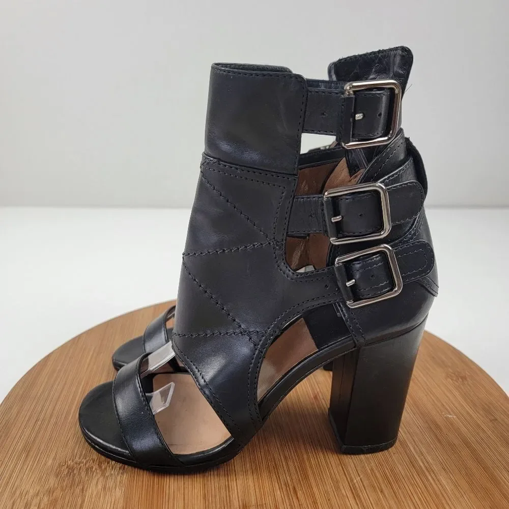 Laurence Dacade Felicite Black Leather Block Heels Womens Shoe sz US 6 EU 37